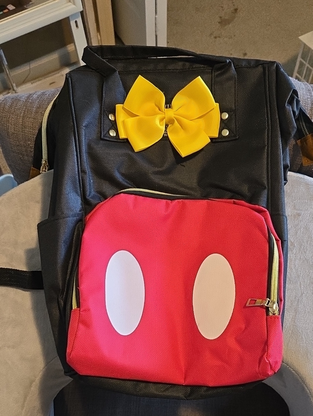Disney Inspired Mickey Backpack - Yellow Bow Accent